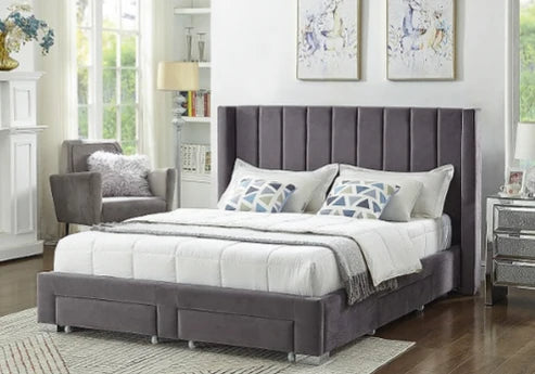 Grey Velvet Fabric Wing Back Bed frame床架