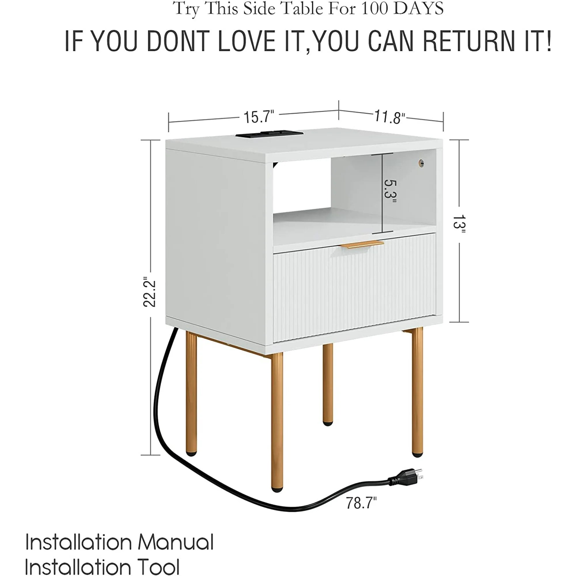高颜值白色有充电板床头柜~