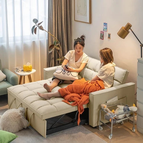 1.5m 小户型米白色折叠沙发床sofa