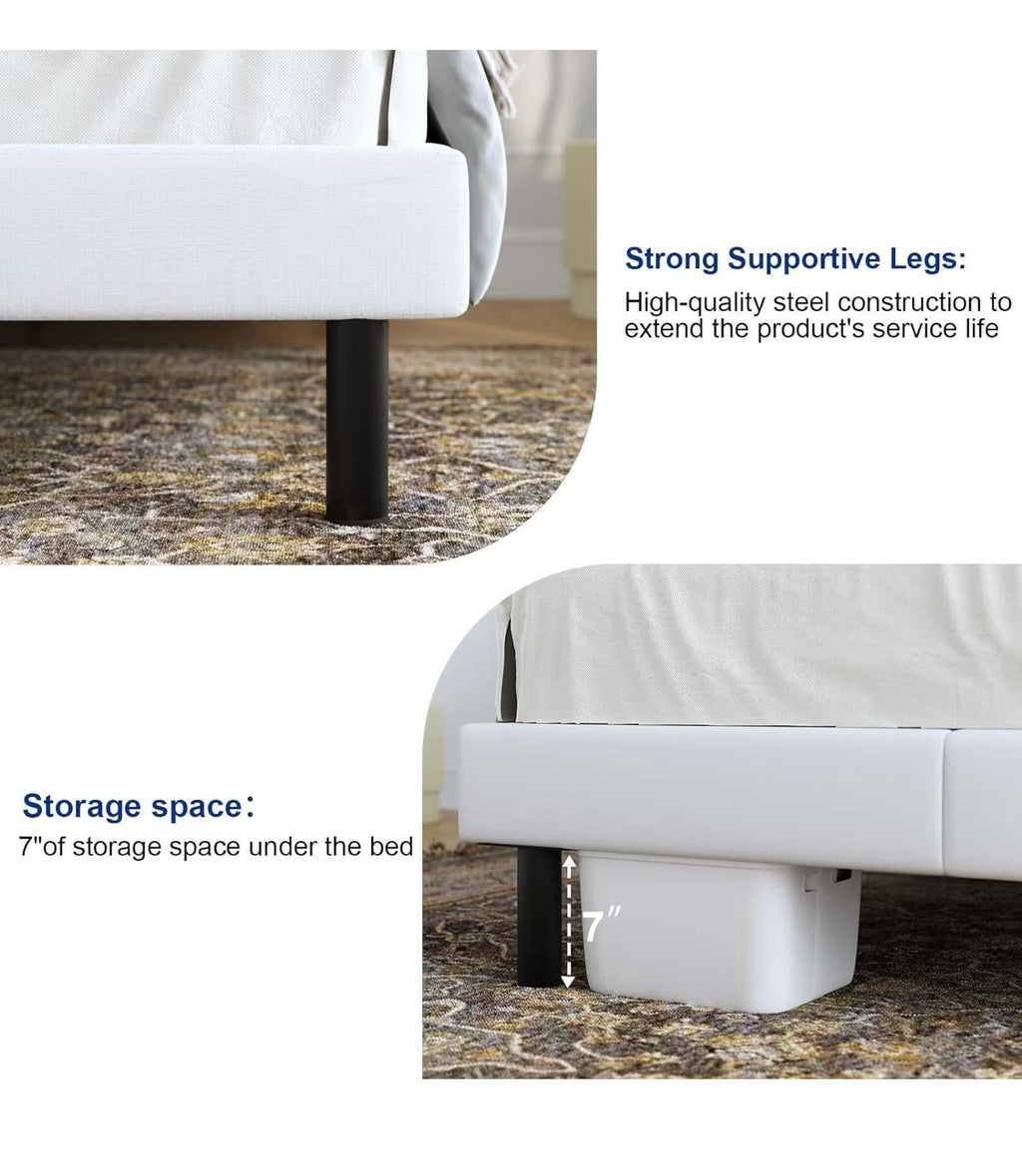 白色布艺Queen床架