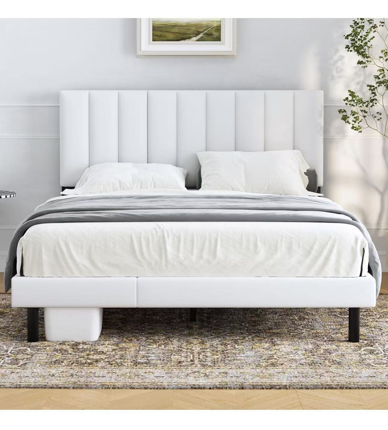 白色布艺Queen床架