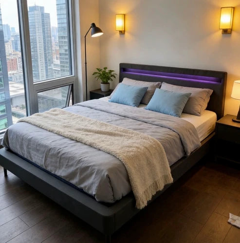King size灰色 LED 床架bed frame