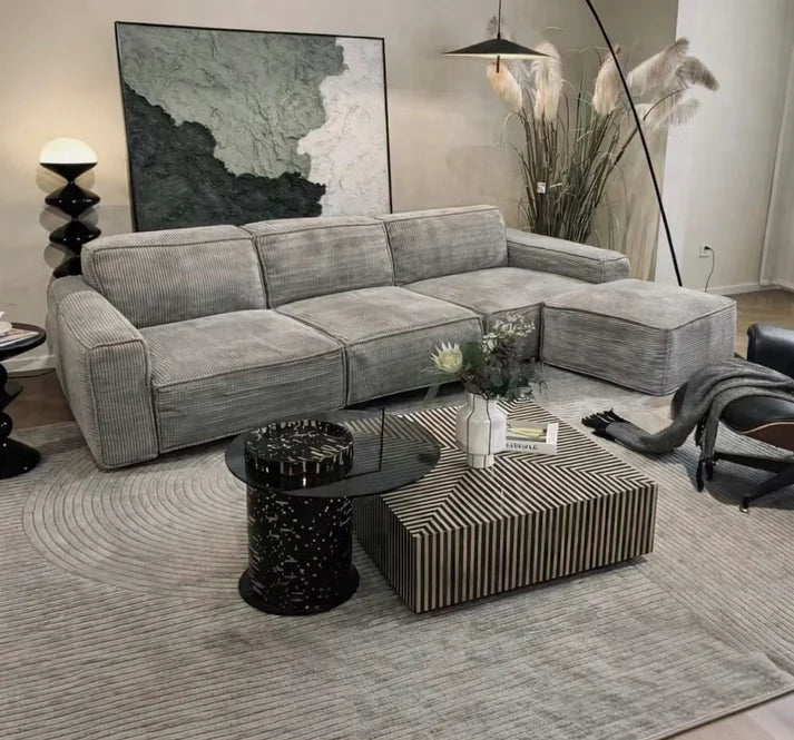 2.6m灰色灯芯绒L型沙发sofa