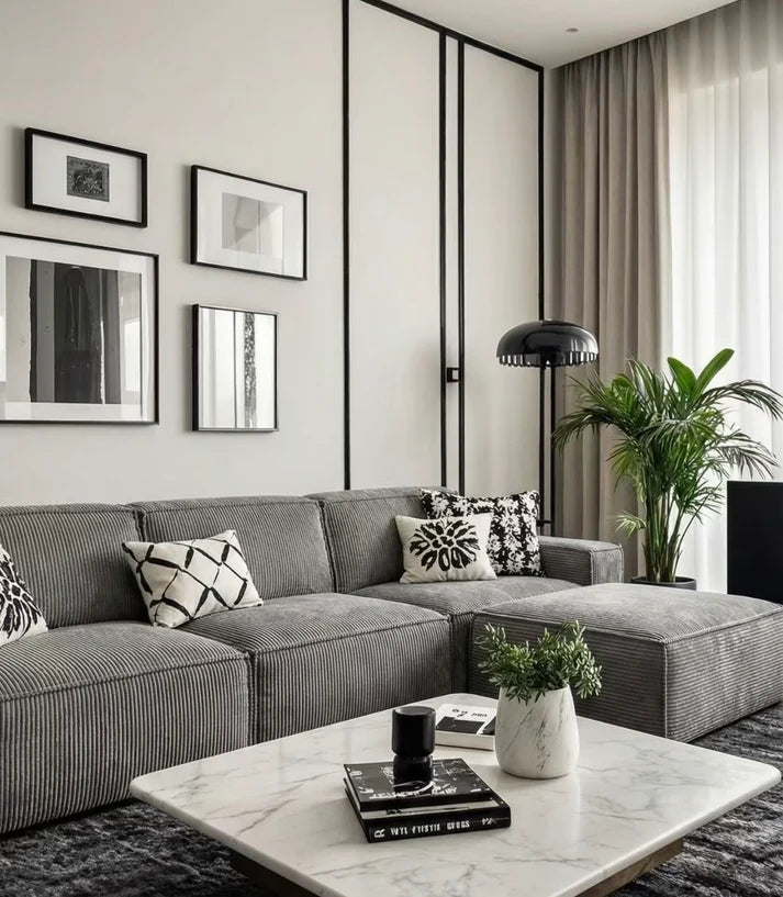2.6m灰色灯芯绒L型沙发sofa