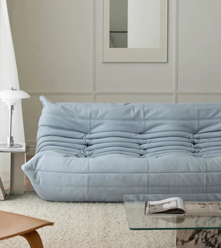 1.9m baby blue麂皮绒毛毛虫沙发sofa