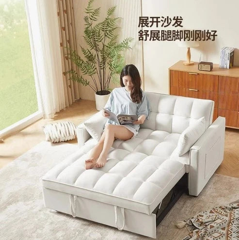 1.5m 小户型米白色折叠沙发床sofa