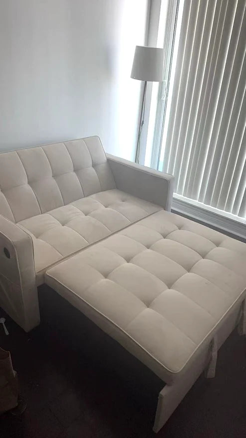 1.5m 小户型米白色折叠沙发床sofa