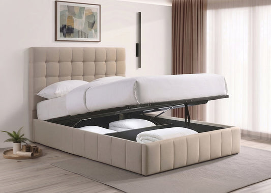 Velets Diva Contemporary Mid-Century Soft Padded Tufted Upholstered Platform Bed With Hydraulic Gas Lift Storage
