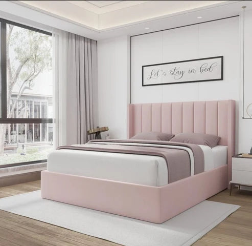 天鹅绒粉色储物床架bed frame