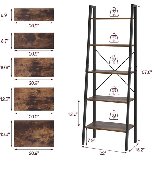 5-Tier Ladder Shelf, Ladder Bookshelf Bookcase with Metal Frame cabinet