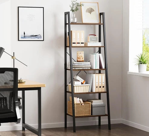 5-Tier Ladder Shelf, Ladder Bookshelf Bookcase with Metal Frame cabinet