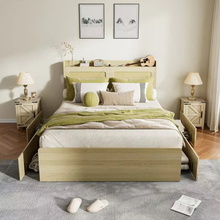 queen size 四抽木质床架带置物 bed frame