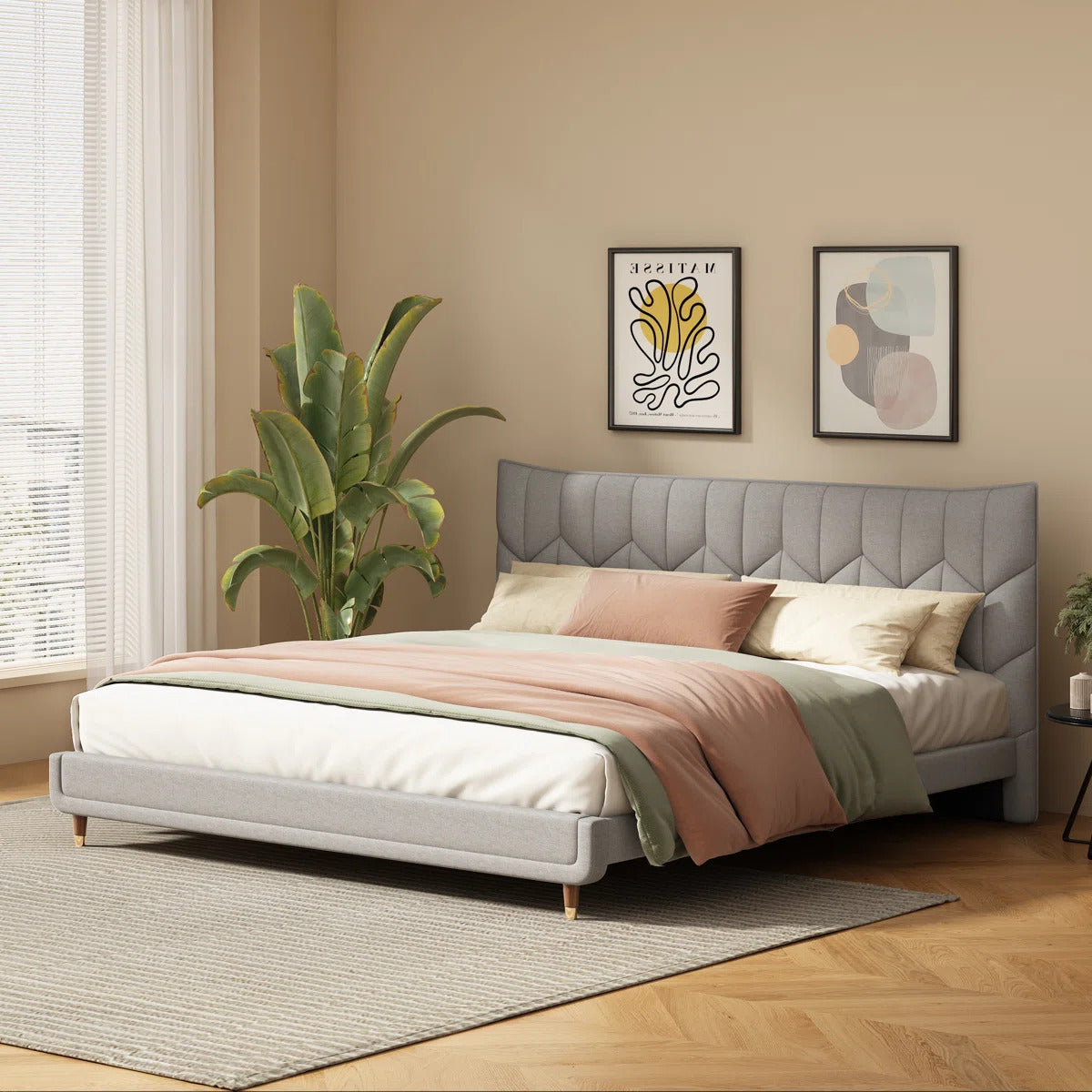Upholstered Bed/浅灰色系软垫床 full size