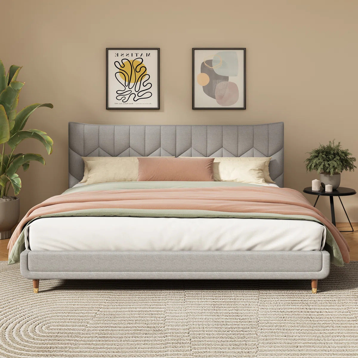 Upholstered Bed/浅灰色系软垫床 full size