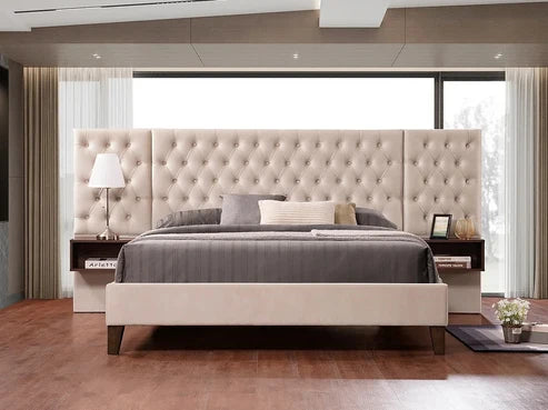 Beige Velvet Fabric Platform Bed床架bed frame