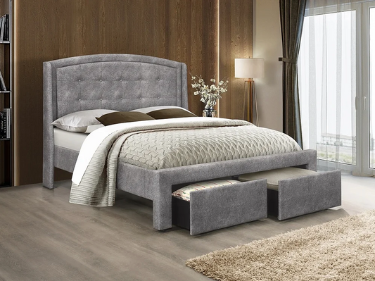 Grey Fabric Bed Frame With Storage Drawers