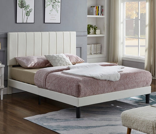 White PU Bed with Vertical Tufting