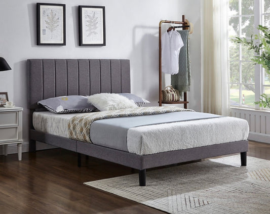 Grey PU Bed with Vertical Tufting
